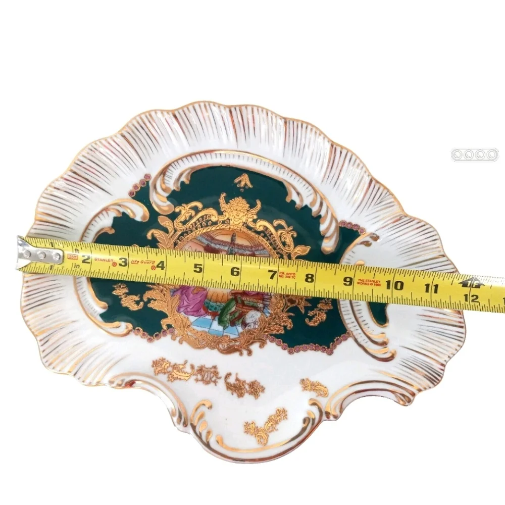 Ornate Gold Gilt Porcelain Handled Plate Green Victorian Romantic Scene